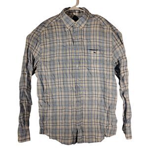 Vineyard Vines shirt mens L LArge blue plaid classic fit tucker 100% linen